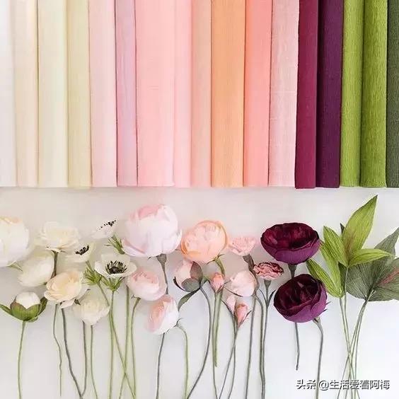 皱纹纸花朵手工艺术,纸艺玫瑰花的制作方法皱纹纸