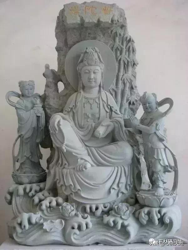 石雕观音佛像雕刻,彩绘汉白玉观音石雕佛像雕刻定制