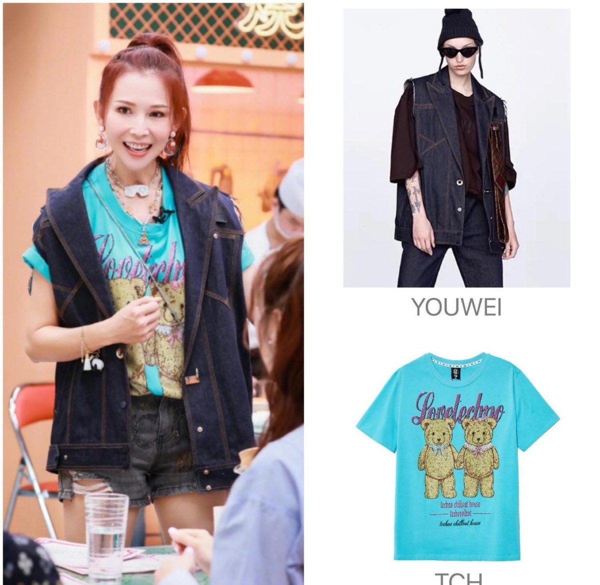 蔡少芬穿半个西装吸睛时髦,蔡少芬粉色t恤配长裙