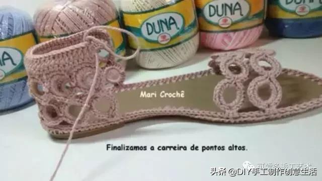 旧鞋底改造钩针鞋教程,手工钩鞋教程春夏季椰子鞋