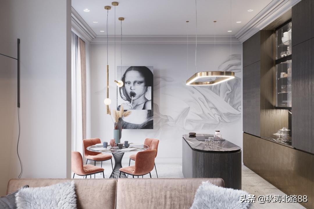 餐厅与阳台之间做个小吧台效果图,法式半开式厨房餐厅隔断吧台一体