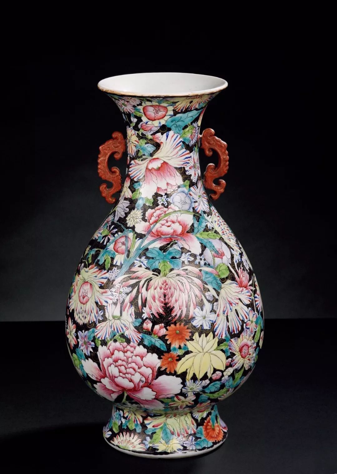 民国粉彩瓷器百花不落地瓶,乾隆粉彩百花不落地瓷器