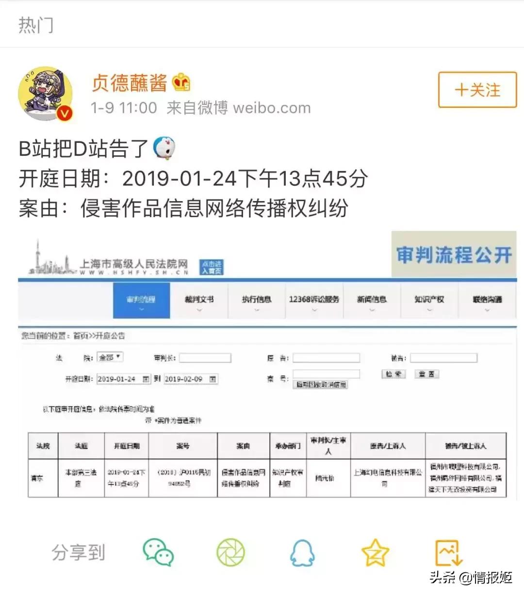 b站因侵权将d站告上法庭,b站诉d站侵权胜诉图片
