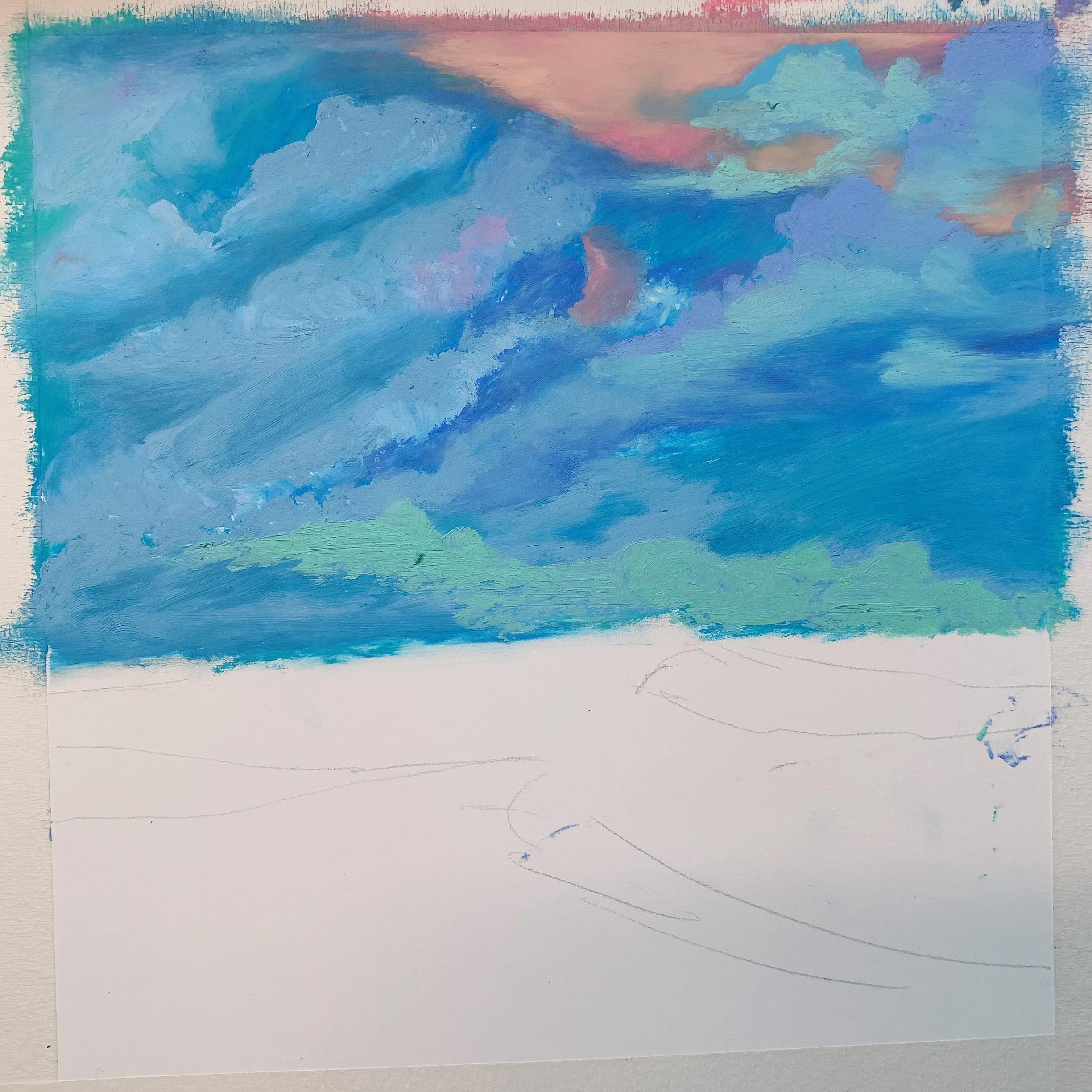 油画作品大海教程,落日大海油画棒作品简单