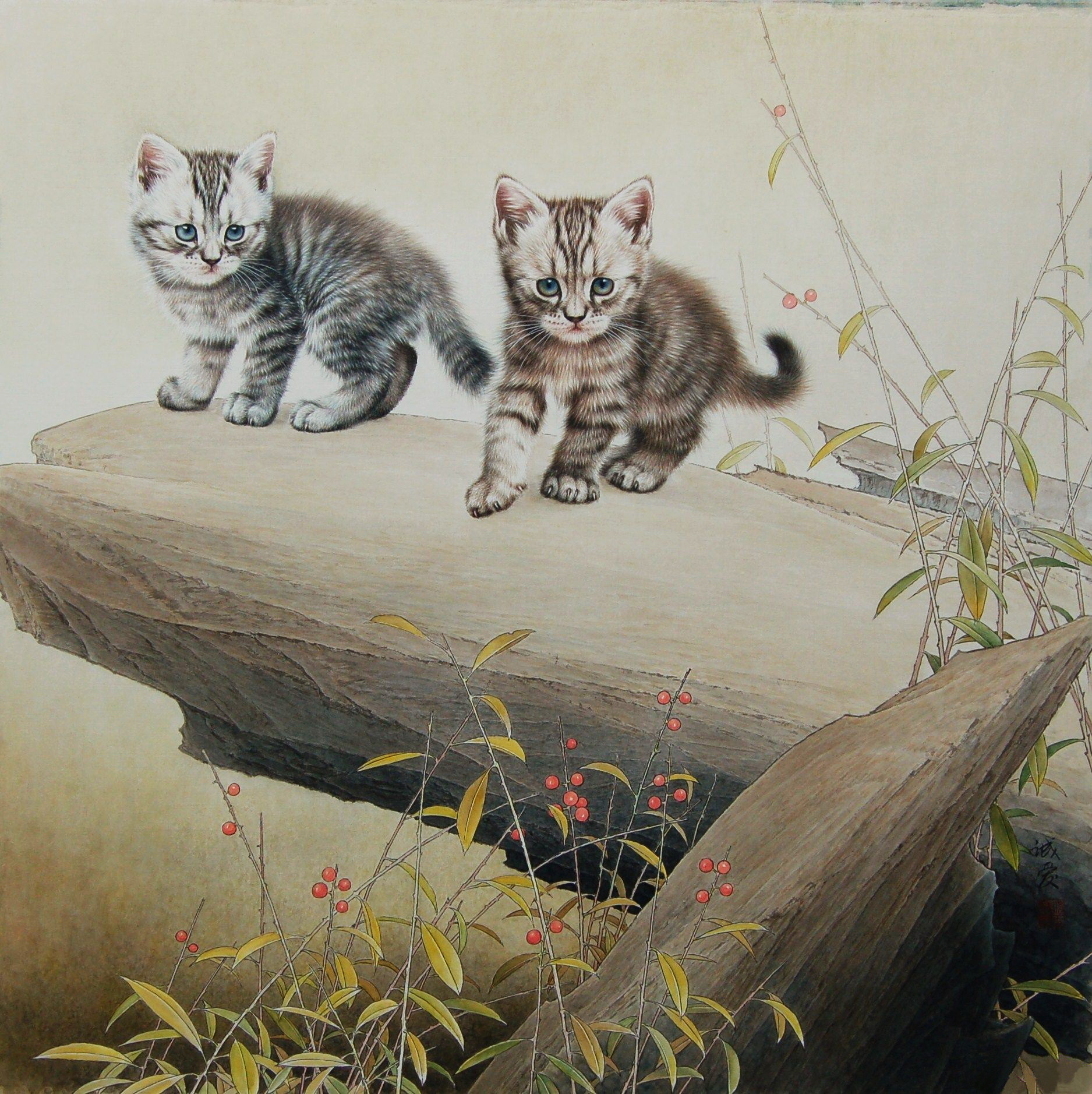 邢诚爱工笔猫画法,邢诚爱工笔画猫兔子高清大图