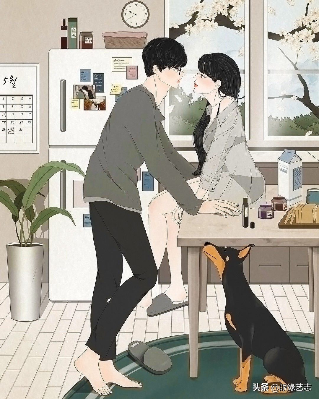 韩国插画温馨情侣,韩国插画幸福时光