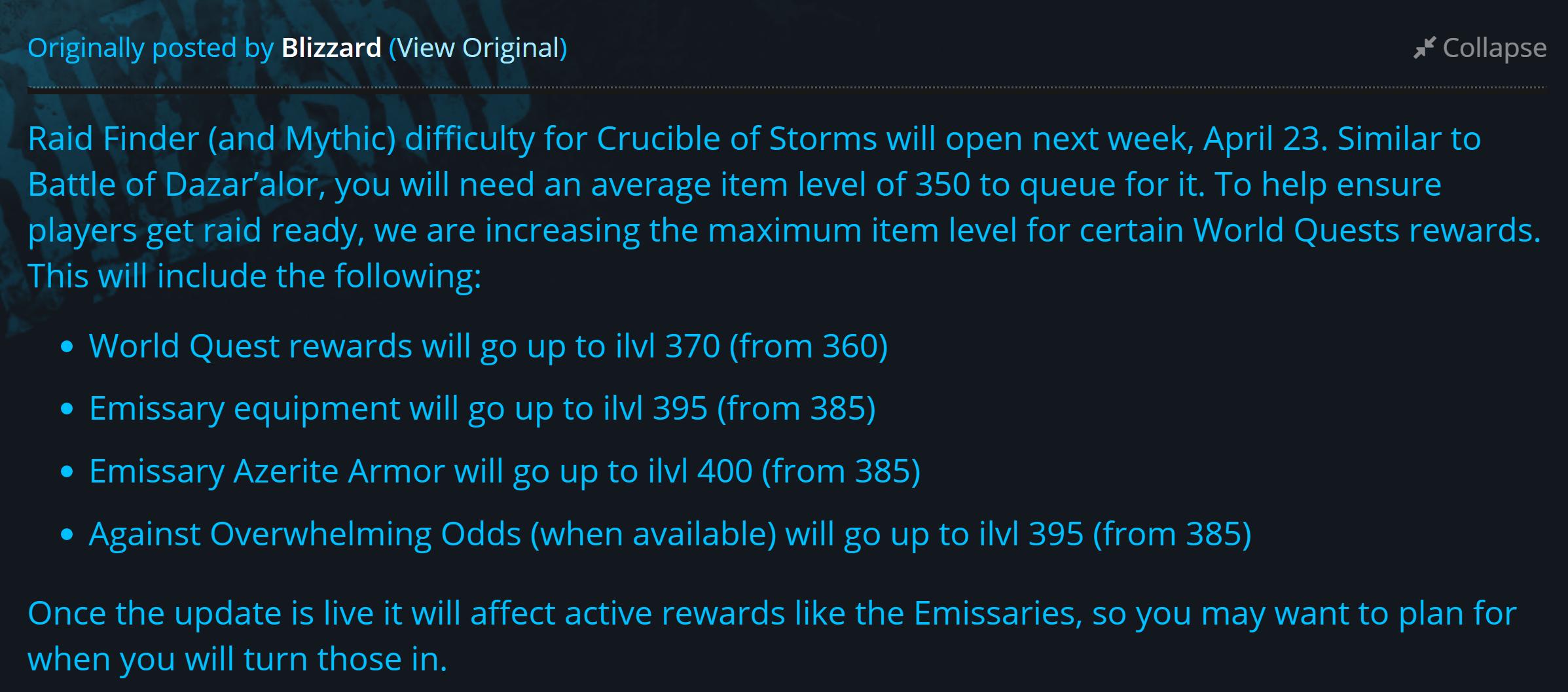 暴雪最新蓝贴，魔兽世界怀旧服开启内测，世界任务奖励装等提升