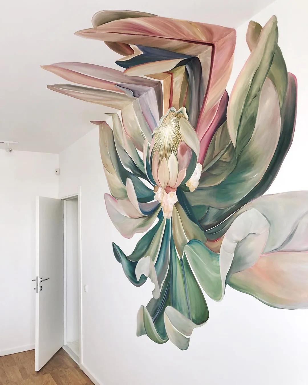 花卉墙绘,墙绘花卉色彩作品