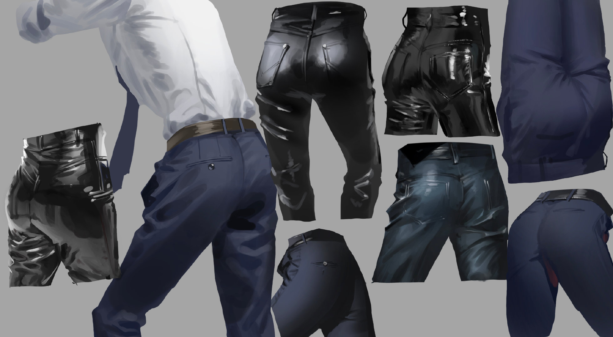 臀部素材画法,男性臀部画法教程