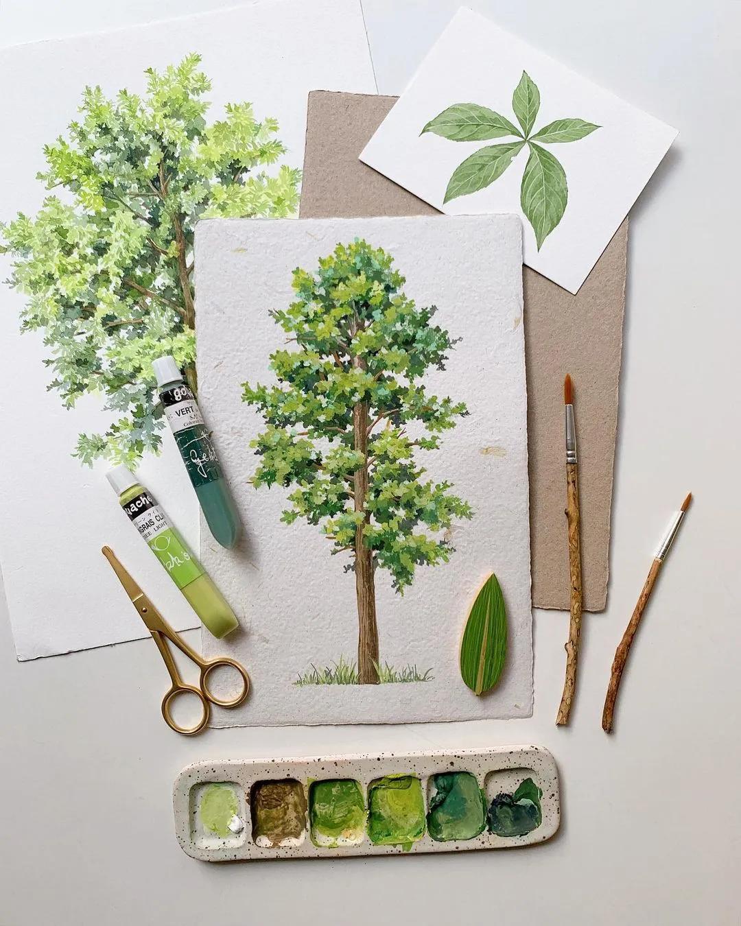 超美水彩画治愈,韩国女孩画画