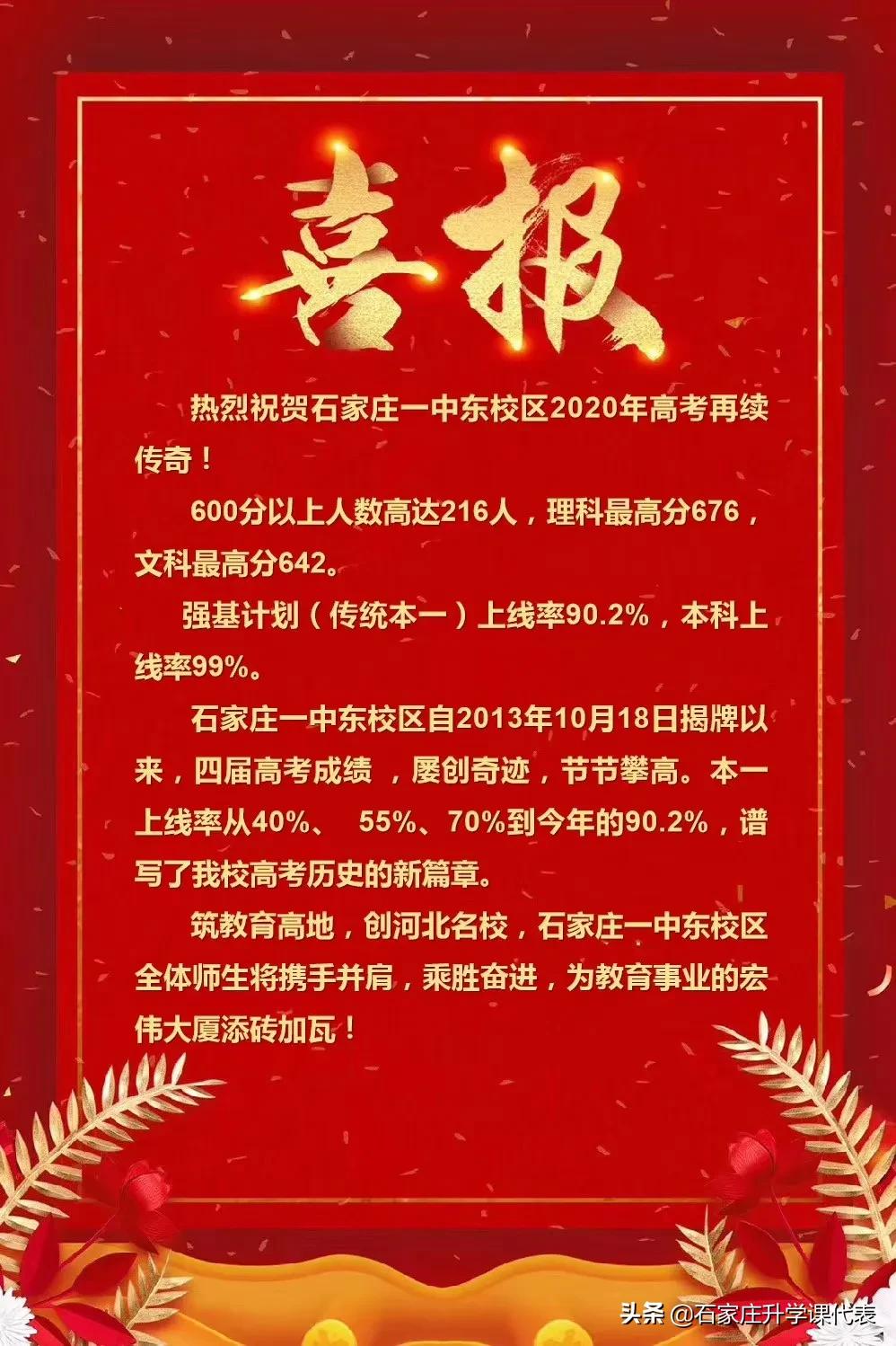 石家庄二中实验学校高考喜报2021,石家庄市各重点高中高考成绩公告