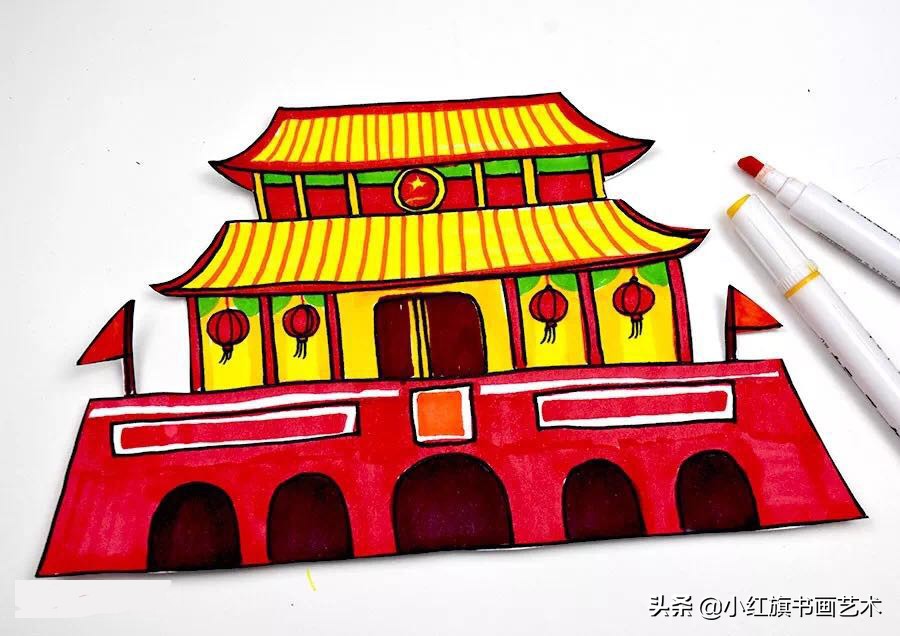 欢度国庆绘画线稿,赞美家乡欢度国庆绘画