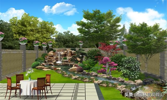 庭院鱼池假山怎么做好看,200平方新中式庭院鱼池假山设计