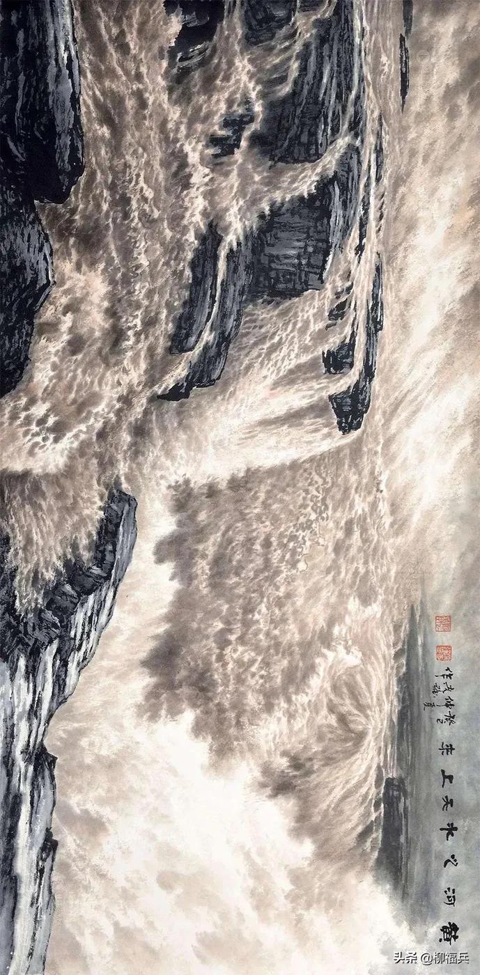 山水风景画黄河,山水画黄河惊涛骇浪