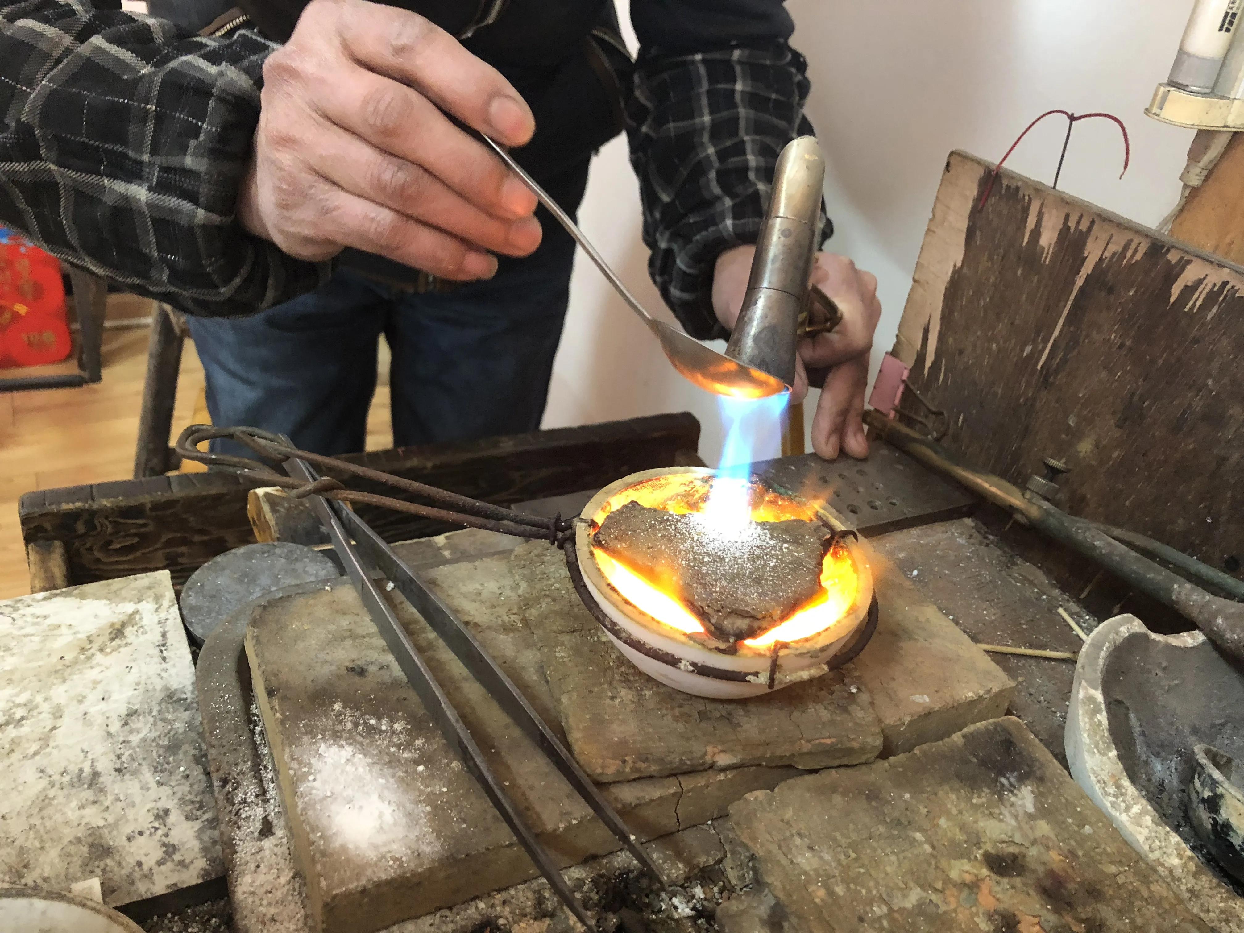 古法方形金锁,清代老银制长命锁