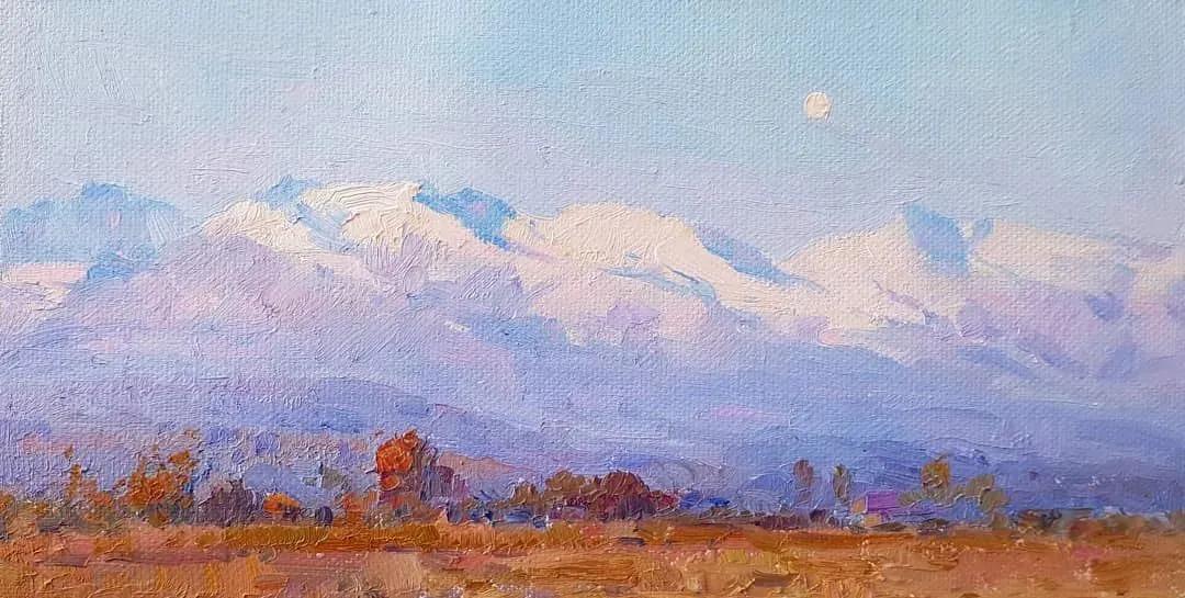 氛围感风景油画作品简单初学者,简单的小清新系油画