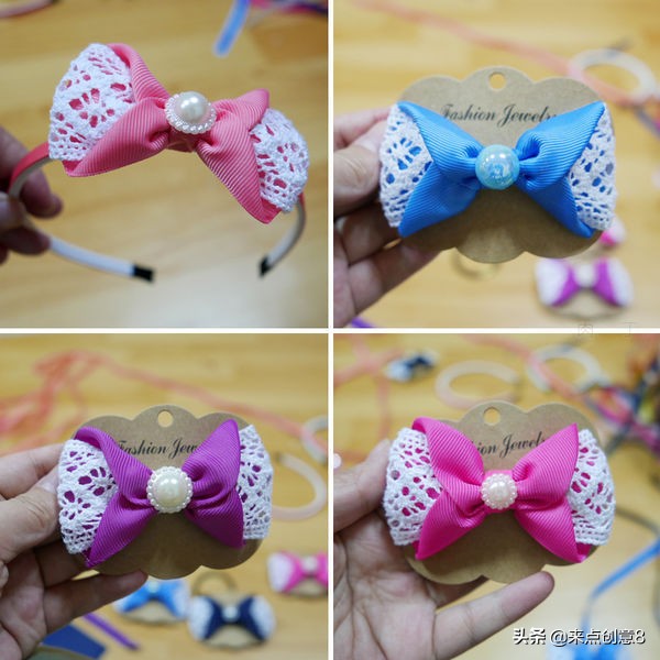 头花发饰成人蝴蝶结蕾丝,蕾丝蝴蝶结发饰小发夹