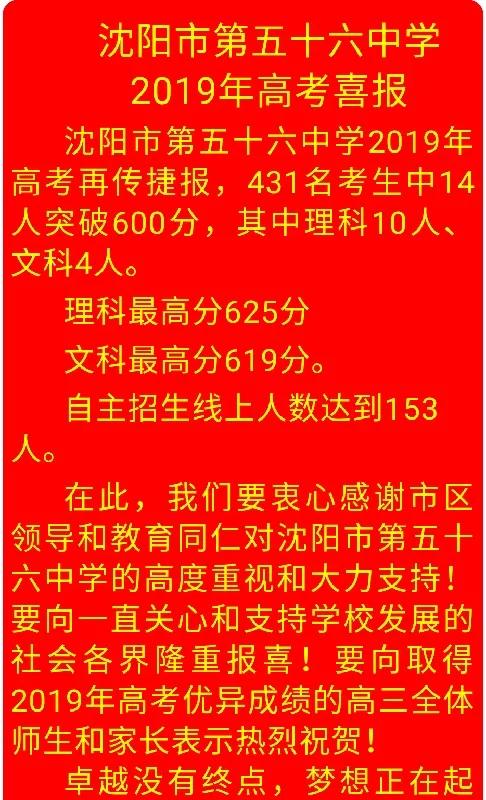 2019年沈阳市高中600分以上人数及各校高考喜报汇总(转)
