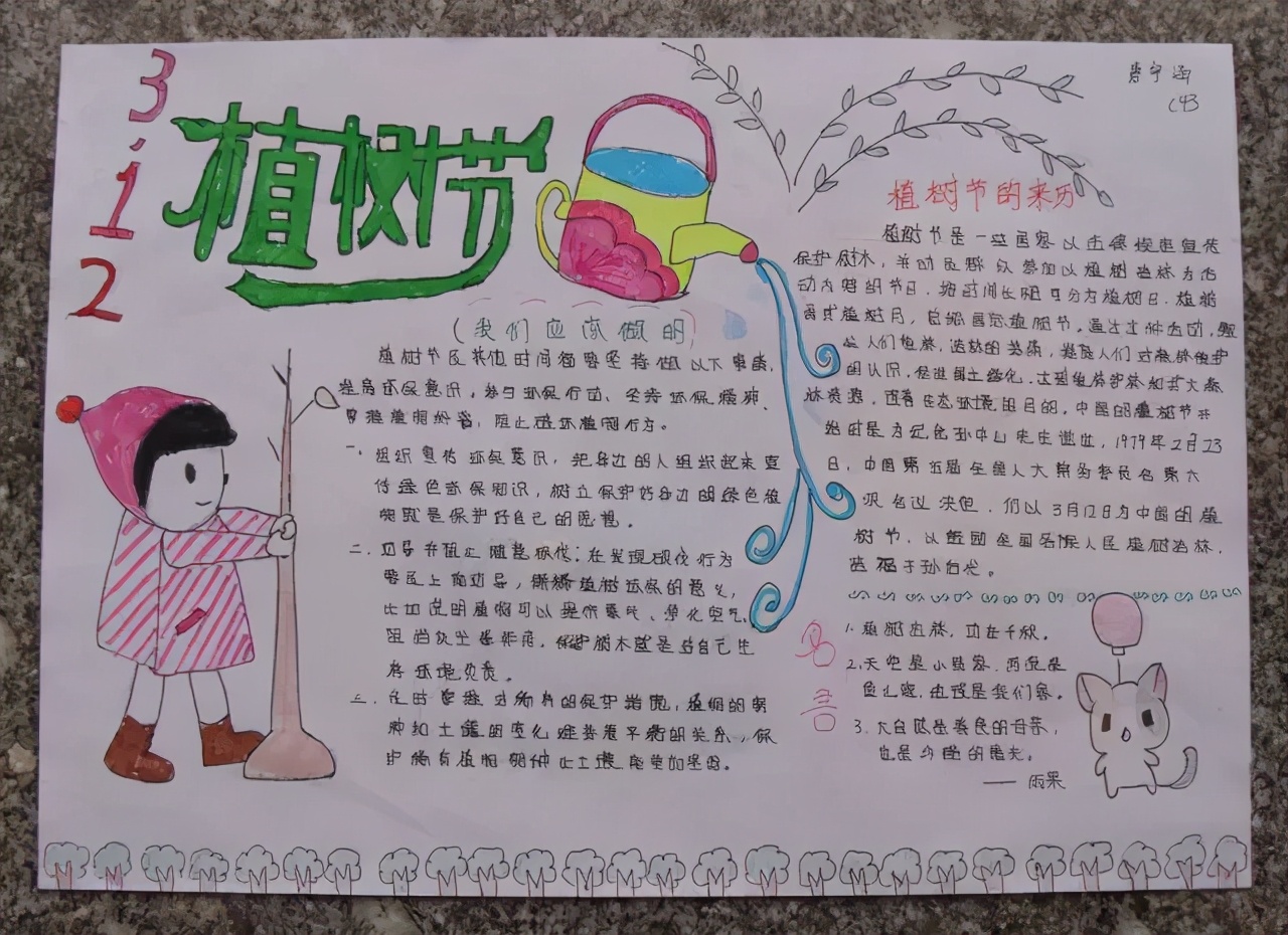 3.12植树节手抄报素材+模板+1~6年级作文范文，快收藏