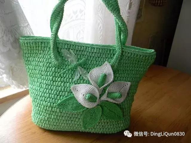 用一个塑料袋做包包,钩编包包的花样图解