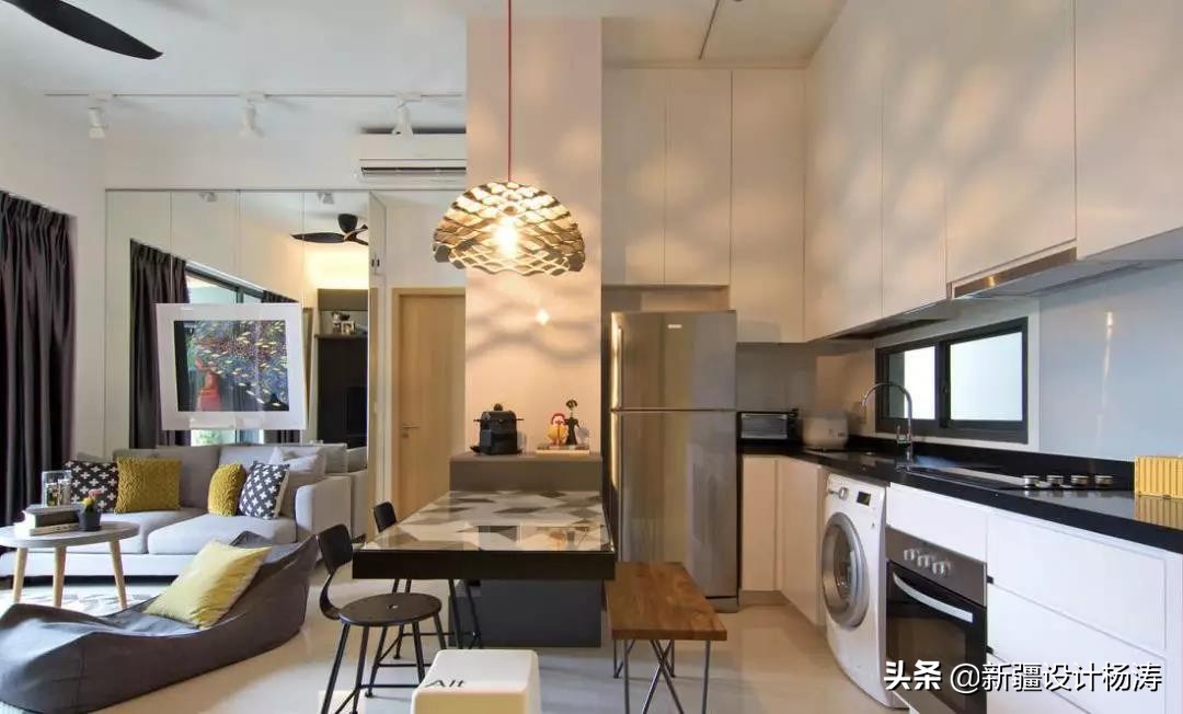 混搭风餐厅装修设计案例,客餐厅相连新中式风格装修实景