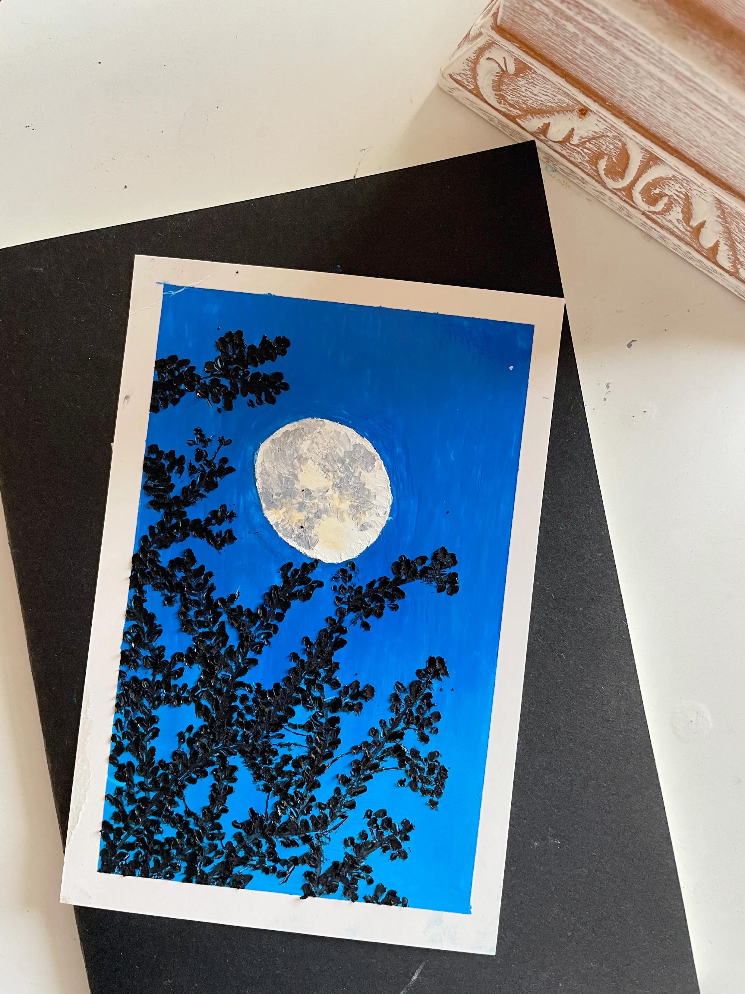 油画棒教程第13课月色下的夜晚,油画棒绘画入门零基础日出