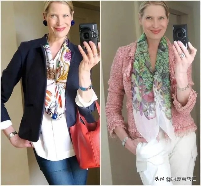大妈丝巾多种穿法,老年人系丝巾最时尚好看