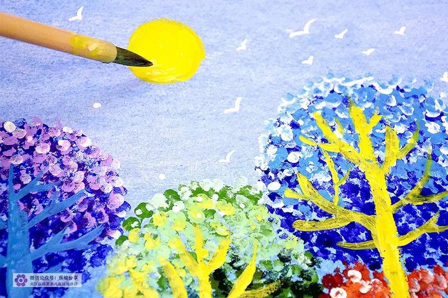 水粉点画法风景图片,水粉点画法风景