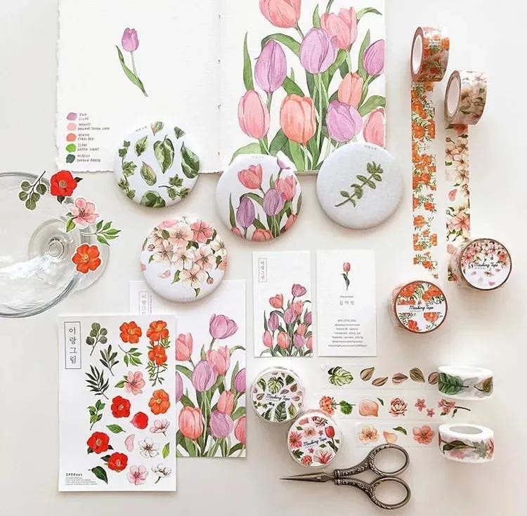 超美水彩画治愈,韩国女孩画画