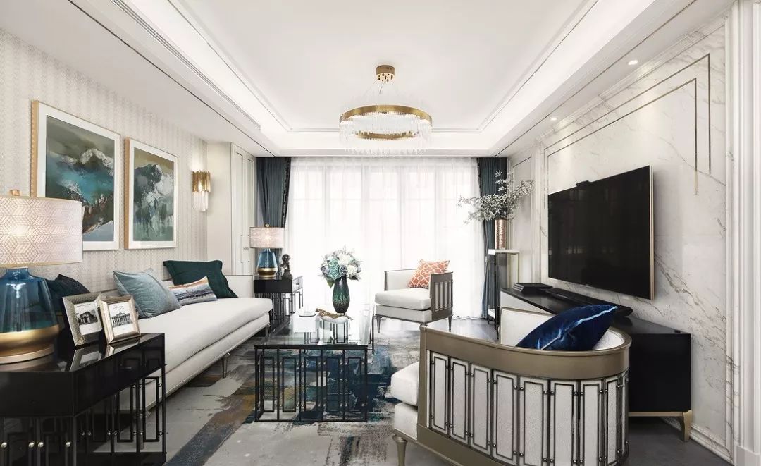 110平27楼意大利高级轻奢风装修,140平横厅法式轻奢装修高级感