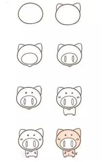 简笔画小动物猪的画法,动物猪简笔画儿童画