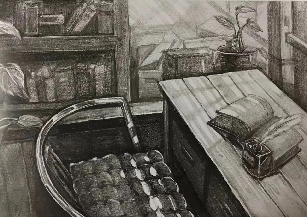 清华校考场景素描高分卷,清华素描场景高分卷技法