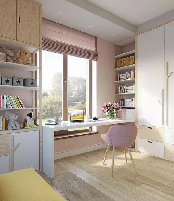 1.6米带转角书桌带书架书柜一体,2021书桌书柜衣柜一体效果图简约