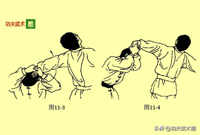 擒腕法（2），用外力压迫和猛力击打，使敌腕关节剧痛而屈服