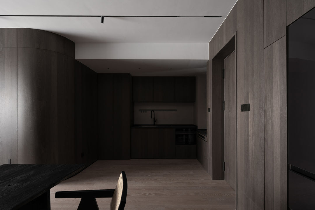 90平米两室一厅浅黑胡桃装修图,小户型现代简约胡桃木色