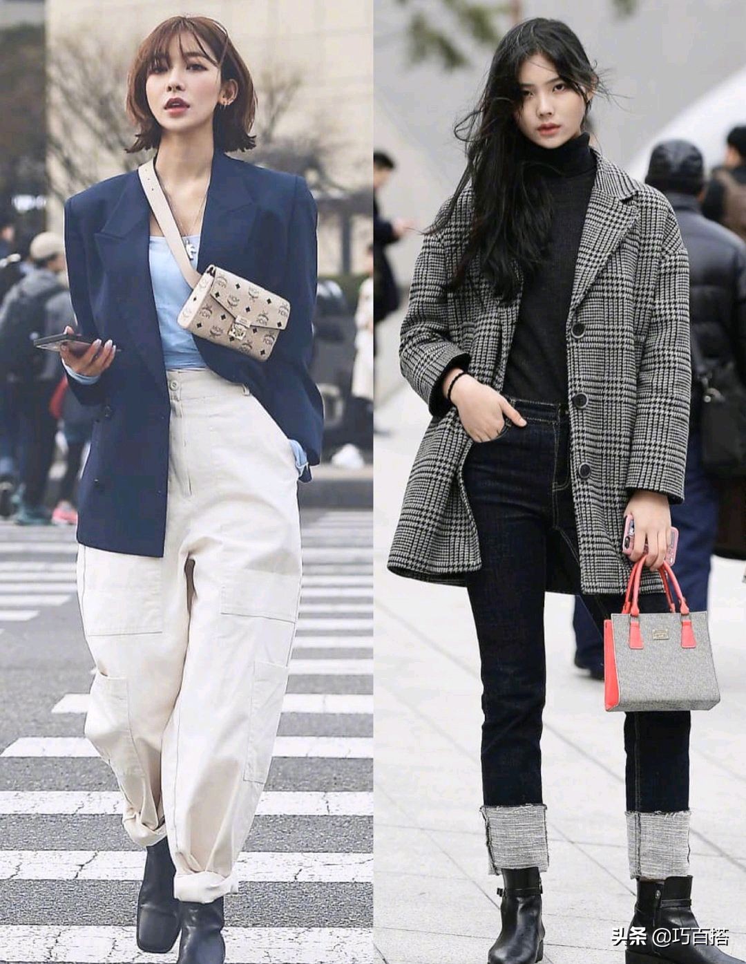 韩国美女明星夏街拍穿搭,韩国时装周潮人牛仔外套街拍