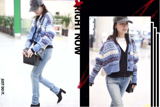 董洁皮毛一体外套,董洁蓝色光滑亮丽的外套