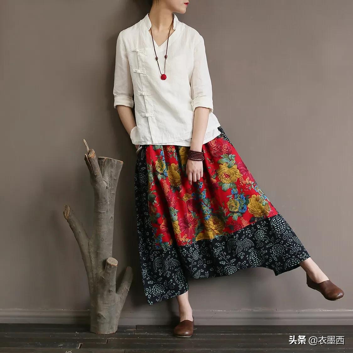 复古拼接不规则格子高腰裙裤,时尚超垂感大摆裙裤