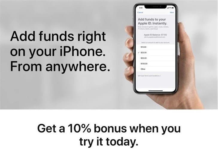 苹果为促进用户储值,开启充值优惠:一次奖励10%