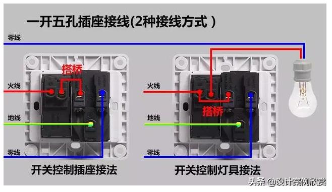 双控灯开关外加一个插座接线图,一开5孔开关控制插座正确接线图