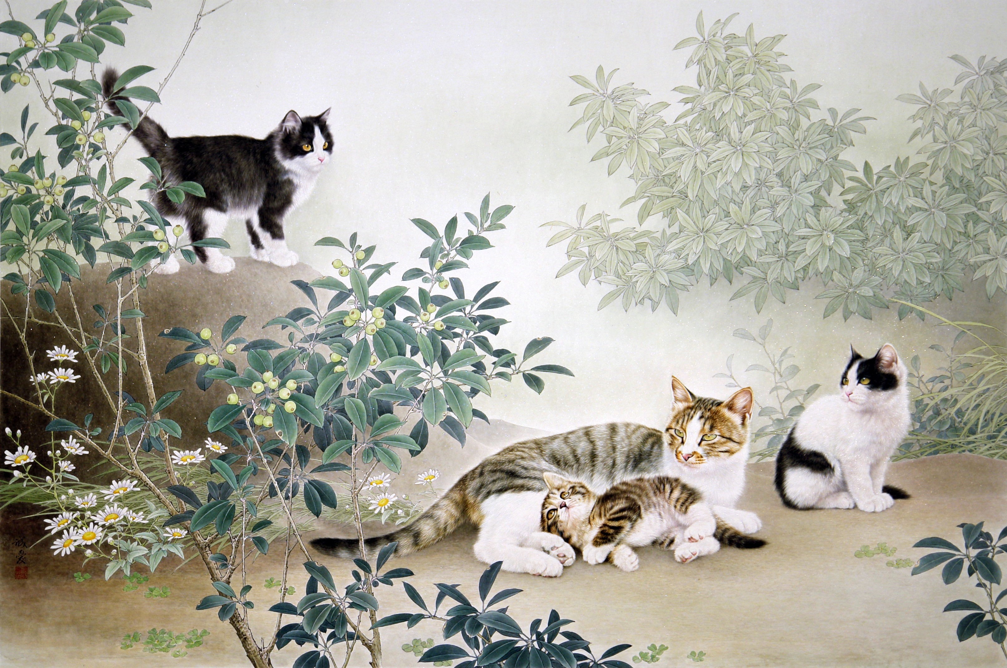 邢诚爱工笔猫画法,邢诚爱工笔画猫兔子高清大图