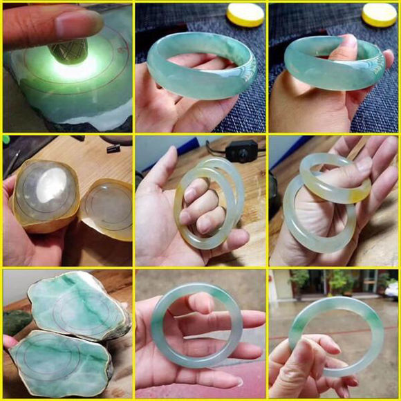 切翡翠原石做手镯过程,翡翠手镯从原石到成品的全过程