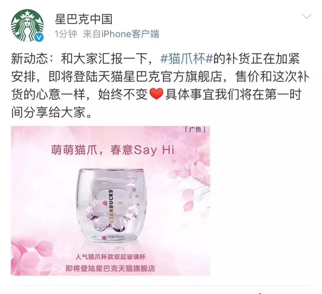 星巴克猫爪杯背后的故事,星巴克猫爪杯朋友圈照片