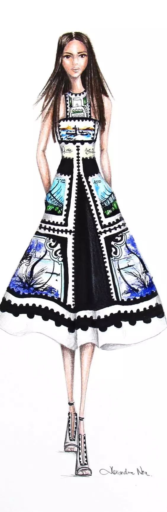 服装设计师画手稿视频,可爱的小插画手绘女孩服装