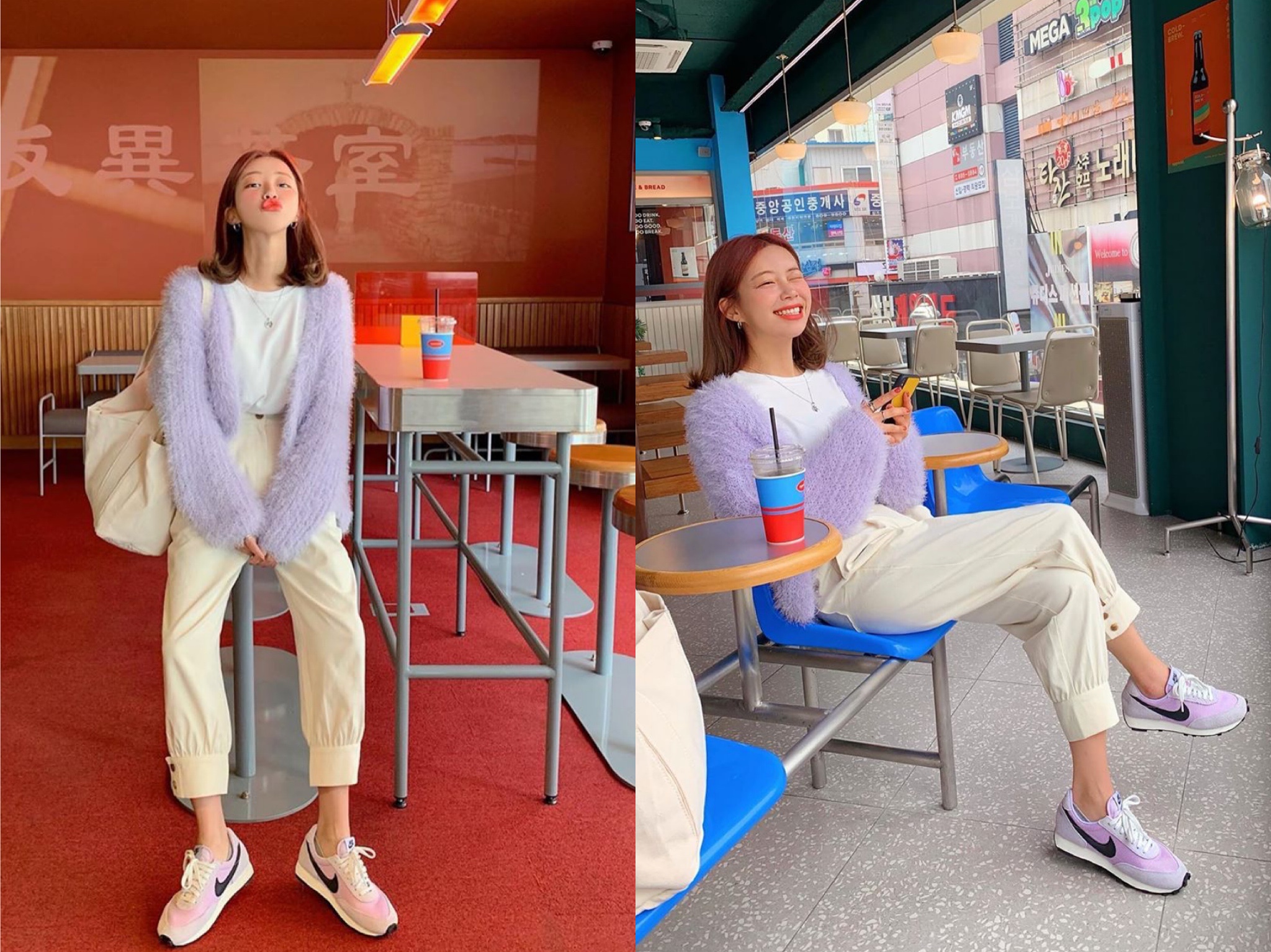 温柔韩系可爱穿搭,慵懒风毛绒绒的外套穿搭