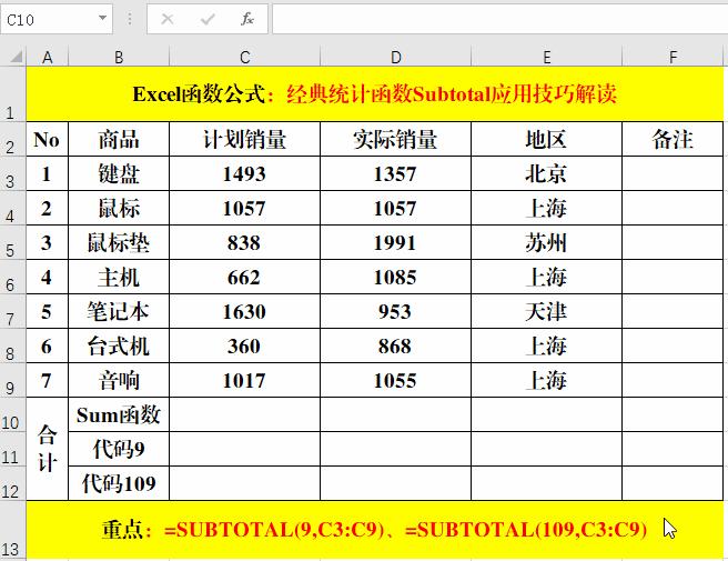 subtotal函数统计非空单元格个数,用subtotal根据条件统计个数