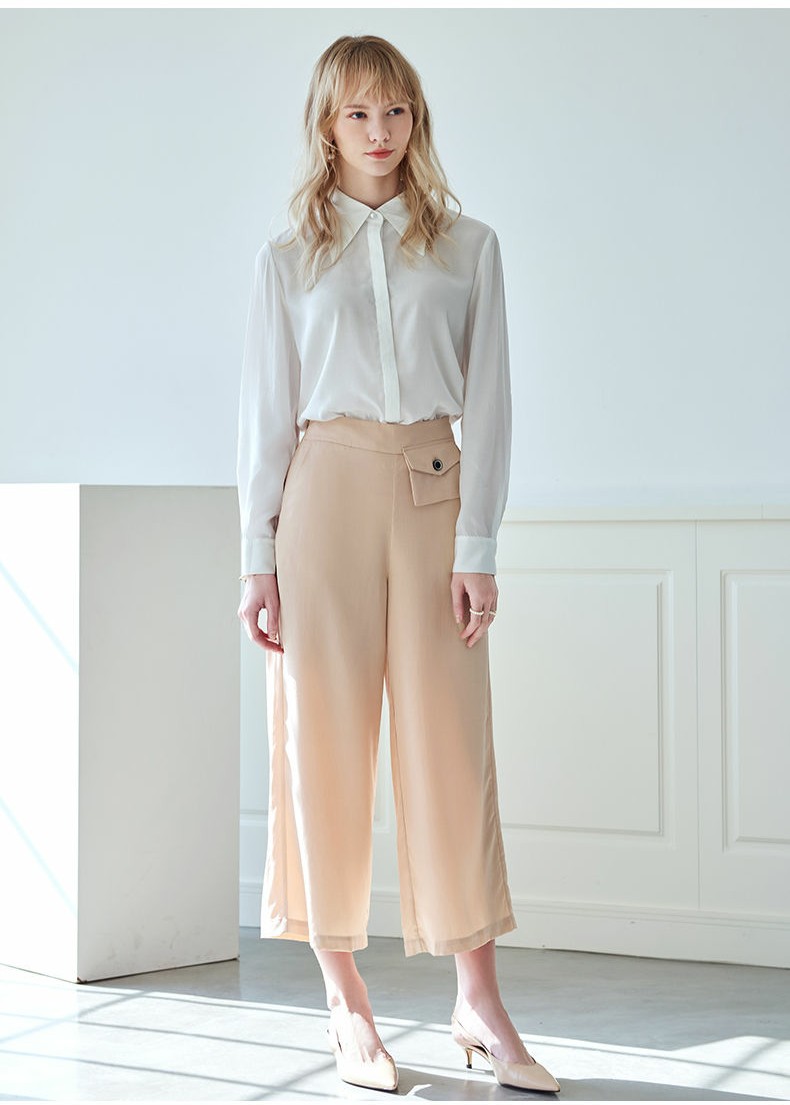 黑色高腰阔腿裤雪纺显瘦又显高,垂顺阔腿裤雪纺显瘦