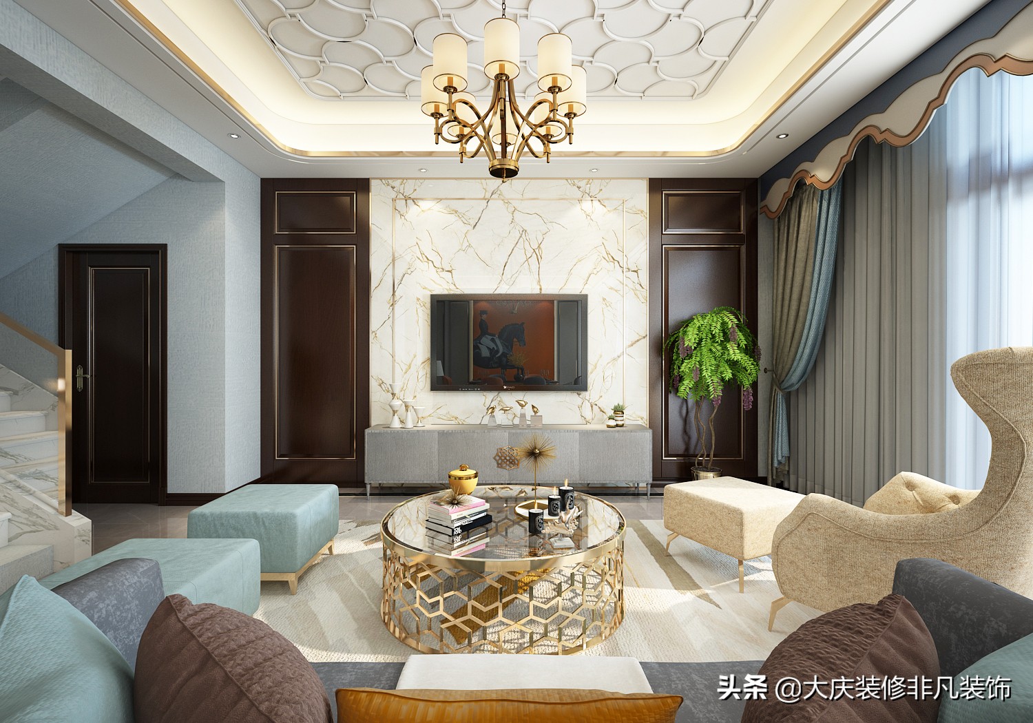 大庆绿城御园别墅装修,御园简约现代装修风格