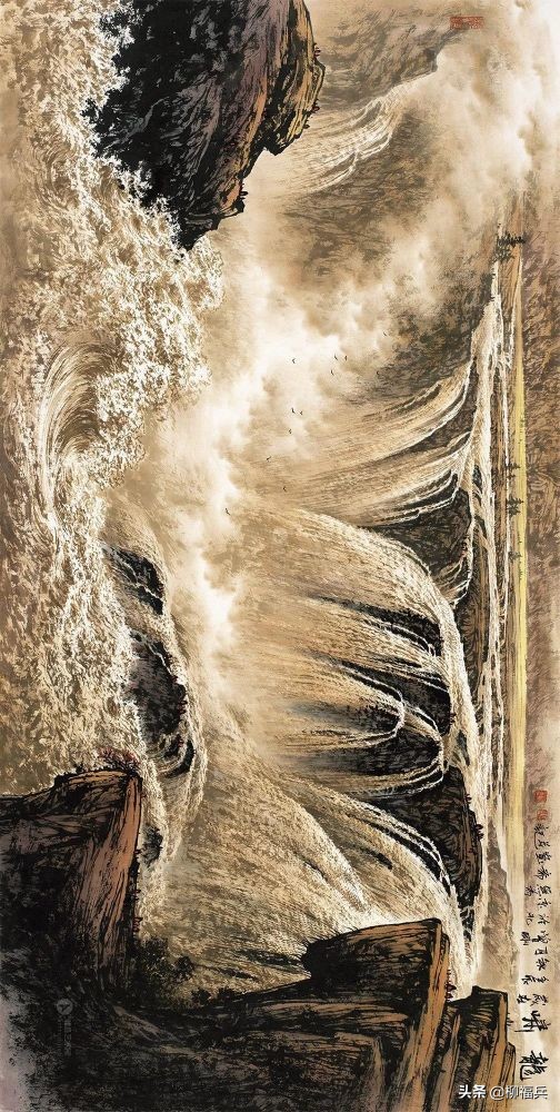 山水风景画黄河,山水画黄河惊涛骇浪