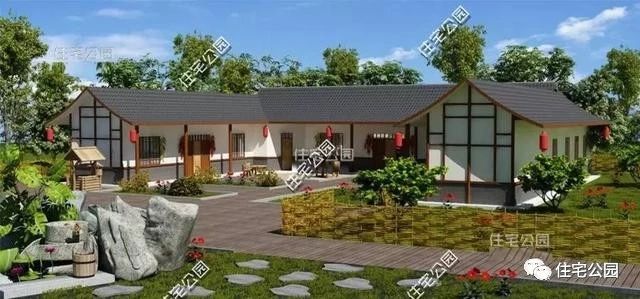 自建四合院合院,中式仿古三合院乡下四合院一层